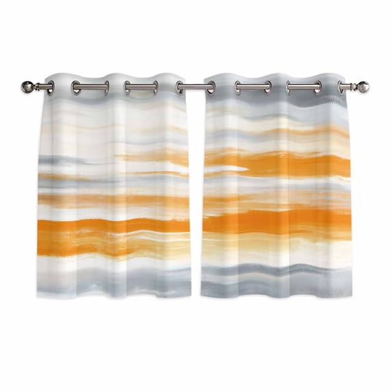 Orange Gray White Kitchen Curtains Short 45 Inch Length, Farmhouse Abstract Ombre Texture Grommet Top Bedroom Living Room Curtains, Light Filtering Cafe Curtain Drapes 2 Panels Set 84''x45''