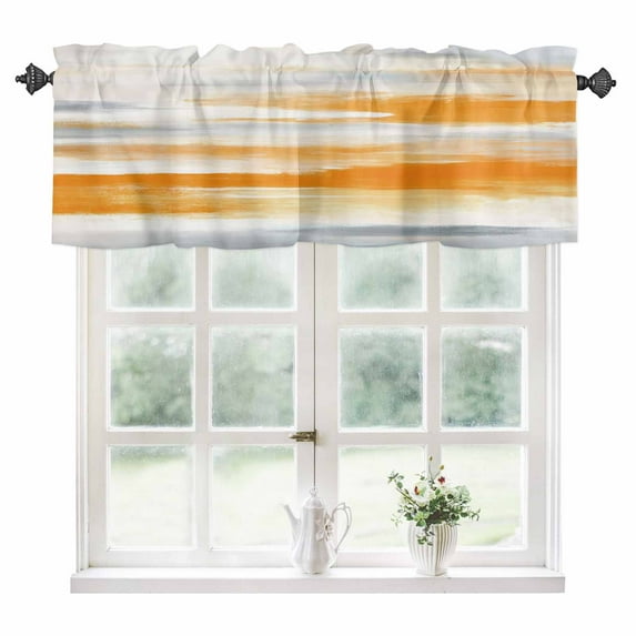 Orange Gray White Kitchen Valances for Windows 42x12 Inch Kitchen Curtains Valances Rod Pocket Farmhouse Abstract Ombre Texture Bathroom Window Valances for Window Treatment Decor