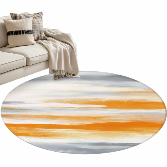 Orange Gray White Large Area Rugs for Bedroom Living Room, Soft Non Slip Carpet Bedside Rug, Farmhouse Abstract Ombre Texture Round Floor Cover Kitchen Accent Rug 3' for Dining Room/Office
