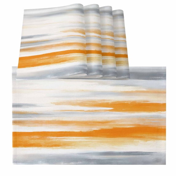 Orange Gray White Placemats for Dinning Table Set of 4, Farmhouse Abstract Ombre Texture Burlap Kitchen Place Mats Waterproof Cloth Table Mats, Indoor Outdoor Placemats Easy Clean Dinner Decor