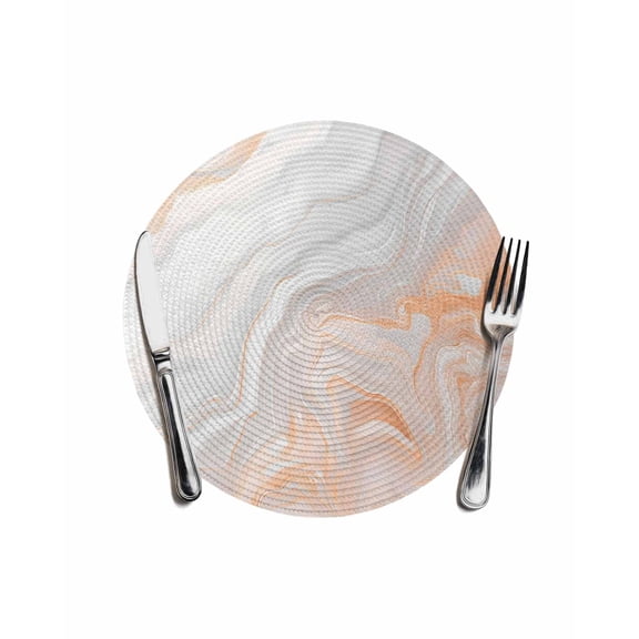 Orange Gray White Round Placemats for Dinning Tables,Heat-proof Braided Table Mats 13 Inch,Modern Farmhouse Abstract Marble Washable Place Mat for Kitchen Restaurant Party Decor Table Setting