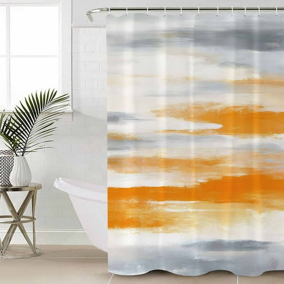 Orange Gray White Small Stall Shower Curtain, Waterproof Shower Curtains for Bathroom, Farmhouse Abstract Ombre Texture Washable Fabric Cloth Bath Curtain for Bathtub with Hooks 36x72 Inches