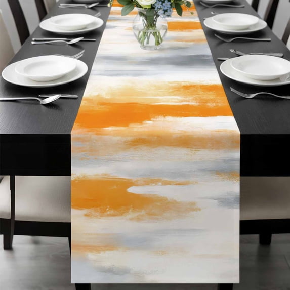 Orange Gray White Table Runner 48 Inches Long, Farmhouse Abstract Ombre Texture Kitchen Coffee Dining Table Decoration for Home Party Birthday Wedding Home Decor 13x48 Inches