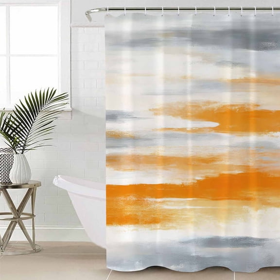 Orange Gray White Waterproof Fabric Shower Curtain, Farmhouse Abstract Ombre Texture Shower Curtain for Bathroom Curtains Bathtubs Hotel Washable Shower Curtains with 12 Hooks Standard 72x72