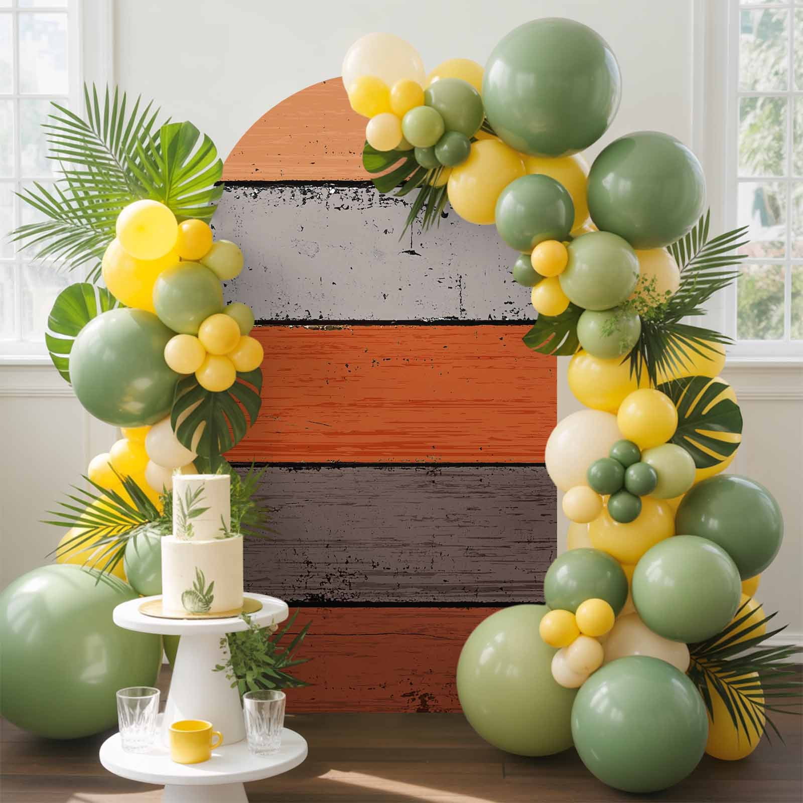 Orange Gray Wood Grain Arch Backdrop Cover, 6.6FT, Countryside Stripe ...