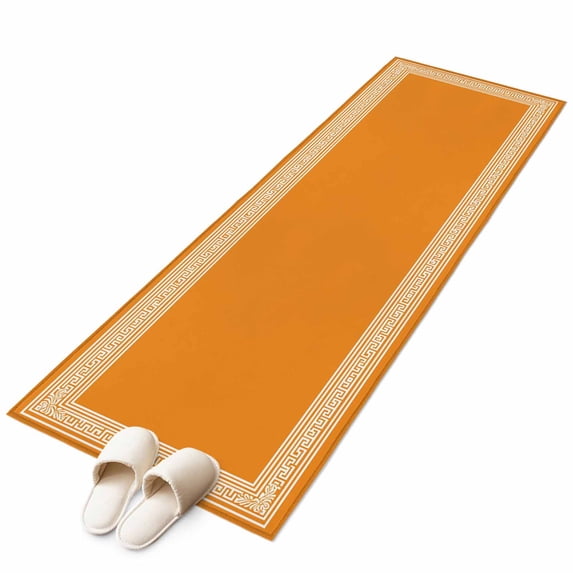 Orange Greek Key Large Area Rugs for Bedroom Living Room, Soft Non Slip Carpet Bedside Rug, White Greece Ancient Farmhouse Geo Rectangular Floor Cover Kitchen Accent Rug 2'x6' for Dining Room/Office