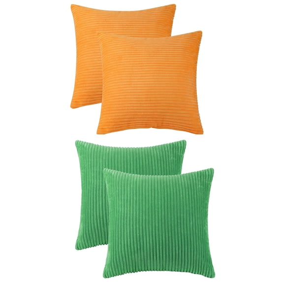 REGALWOVEN Pack of 2 Corduroy Throw Pillow Covers, Soft Decorative Square Cushion Covers for Sofa Orange 18" x 18"