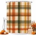 thumbnail image 1 of Orange Green Checked Shower Curtain, Waterproof Shower Curtains for Bathroom, Fall Thanksgiving Buffalo Plaid Washable Fabric Bathtub Curtain Set Bath Decor with 12 Hooks 48"x72", 1 of 8