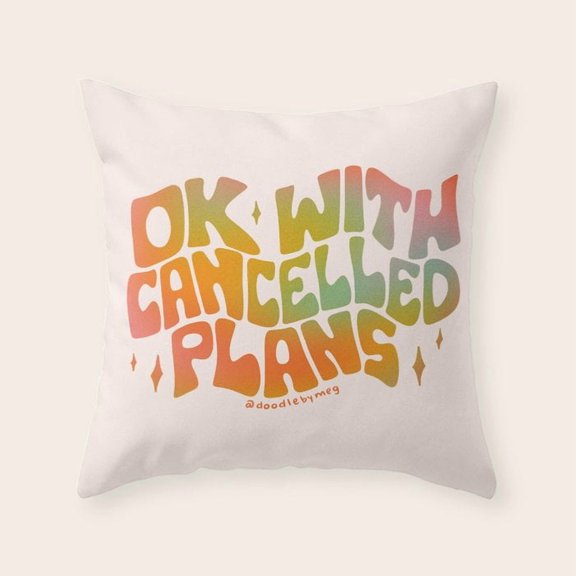 Orange Green Decorative Script Polyester Velvet Throw Pillow Cover for Chair Accent, No Insert