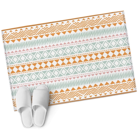 Orange Green Ethnic Tribe Entryway Rug 2x3 Area Rug Washable Indoor Doormat Small Bathroom Rugs Non-Slip Low Pile Accent Throw Rugs Boho Traditional Geometric Floor Carpet for Kitchen Bedroom