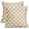 thumbnail image 1 of Orange Green Floral Block Print Pillow Covers 16x16 Inch Set of 2, Vintage Flower Pattern Decorative Throw Pillowcases Outdoor Farmhouse Cushion Covers Spring Summer Rustic Sofa Couch Bed Decor, 1 of 6