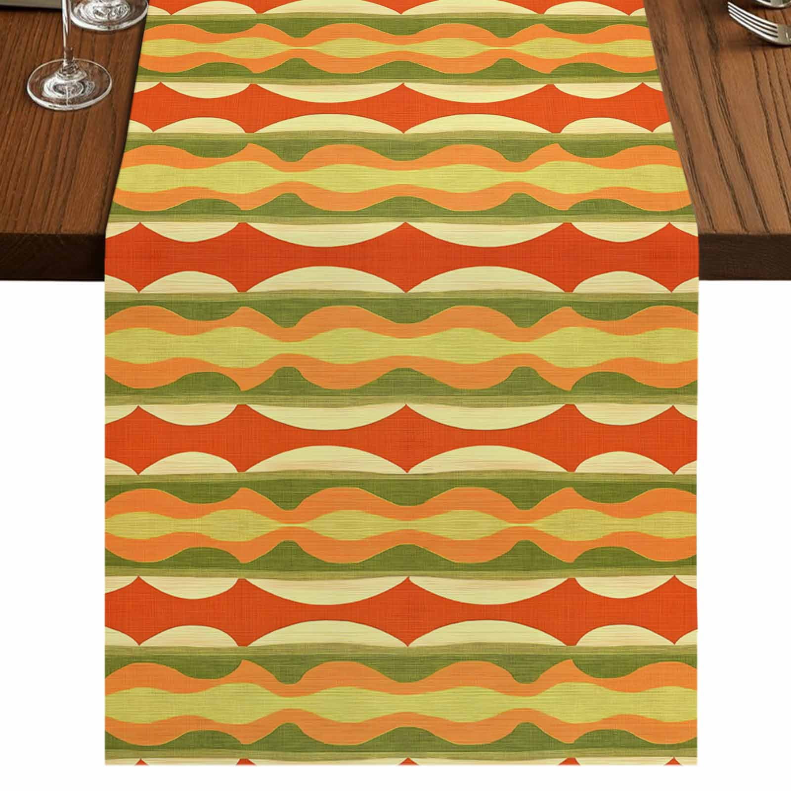 Orange Green Geometric 36 Inch Table Runner, Contemporary Abstract ...