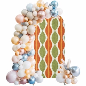Orange Green Geometric Arch Backdrop Cover 4x1.65 Ft, Spandex Wedding Arch Stand Cover, Abstract Moire Modern Vintage Round Top Stretch Fitted Background Covers for Birthday Ceremony Party Decor