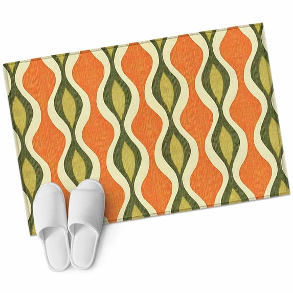 Orange Green Geometric Large Area Rugs for Bedroom Living Room, Soft Non Slip Carpet Bedside Rug, Abstract Moire Contemporary Rectangular Floor Cover Kitchen Accent Rug 2'x3' for Dining Room/Office