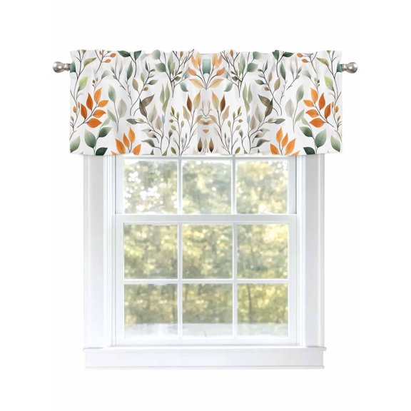 Orange Green Leaf Curtain Valances for Windows, Nature Branch Window Valances, Window Treatment Rod Pocket Valance Curtains for Living Room/Kitchen/Bedroom/Bathroom, 54x18inch