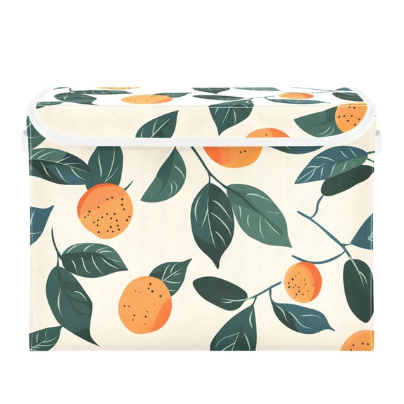 Orange Green Leaves Hand Painted Foldable Storage Bin with Lid and Handle Collapsible Storage Box 16.5 x 12.6 x 11.8 inches