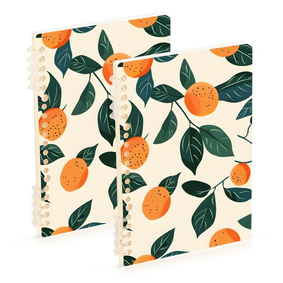 Orange Green Leaves Hand Painted Notebook Detachable Coil Notebook Diary for Office School Travel Logs A5 Size 60 Pages 1 Pack