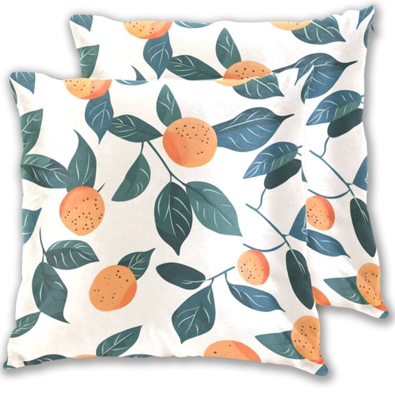 Orange Green Leaves Hand Painted Throw Pillow Covers Pillowcases 16 x 16 Inch Home Decor 2 Packs for Bedroom Sofa