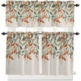 thumbnail image 1 of Orange Green Leaves Kitchen Curtains and Valances Set, Rod Pocket Curtains Tier Farmhouse Window Curtains 36 Inch Length, Fall Eucalyptus Leaf Retro Country 3 Piece Kitchen Curtains Set, 1 of 6