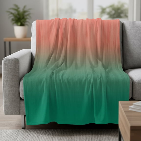 Orange Green Ombre Fleece Throw Blanket Contemporary Gradient Abstract Ultra Soft Fuzzy Cozy Flannel Throw Blanket for Couch Sofa Bed Car Travel, Ideal Gifts 30x40 Inches