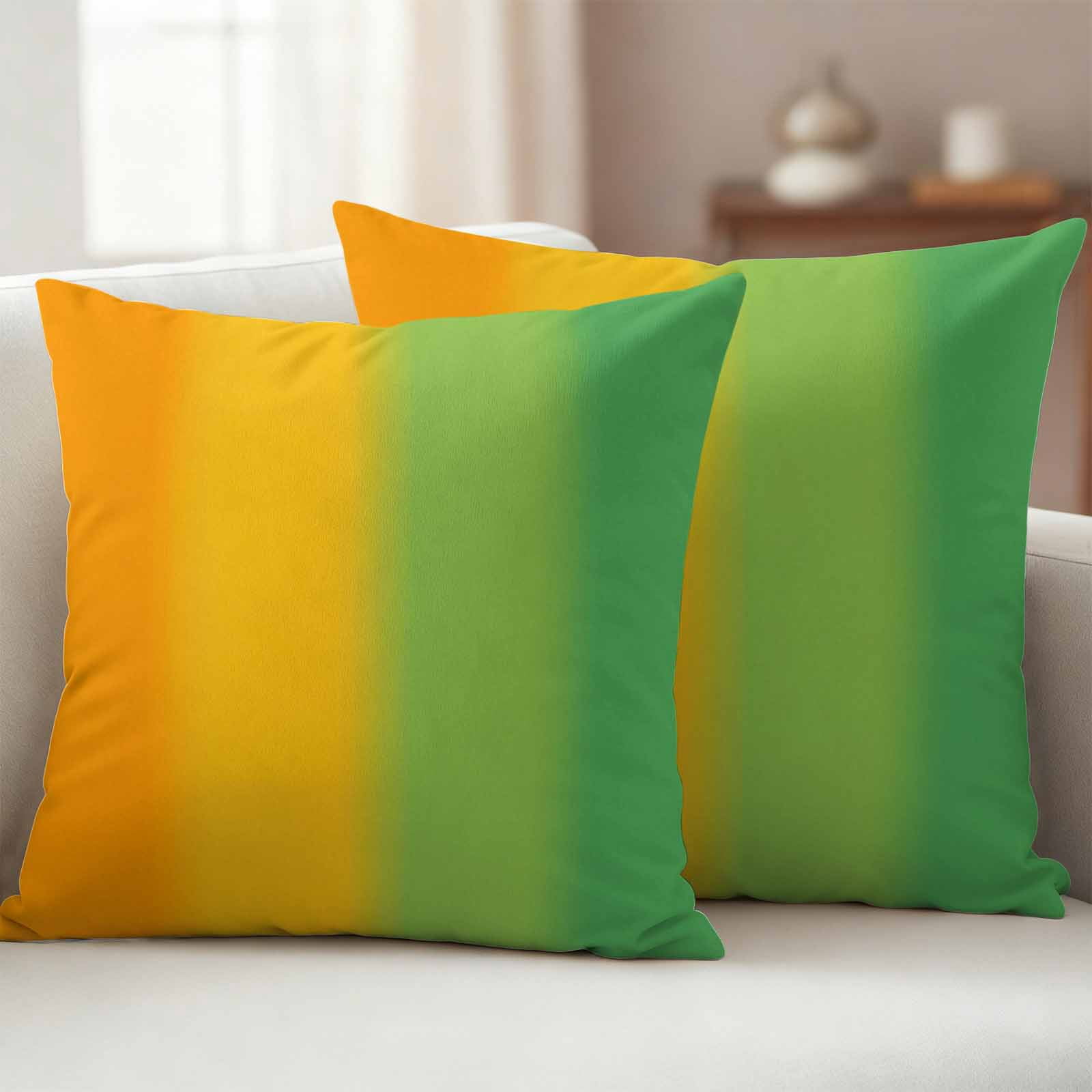 Orange Green Ombre Outdoor Waterproof Throw Pillow Covers 26x26 Set of 2, Color Striped Gradient Decorative Pillowcases Cushion Pillowcase for Couch Sofa Patio Outside Pillow Protector