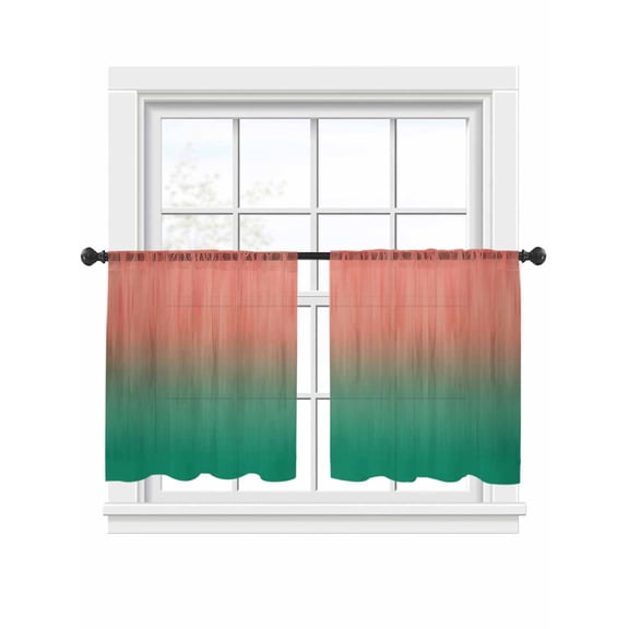 Orange Green Ombre Sheer Curtains for Living Room Bedroom, Contemporary Gradient Abstract Light Filtering Sheer Curtains, Rod Pocket Voile Window Drapes, 2 Panels Set 54"x 45"