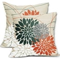 thumbnail image 1 of Orange Green Pillow Covers 18x18 Inch Dahlia Flower White Gray Elegant Colored Throw Pillows Farmhouse Outdoor Decor for Home Living Room Sofa Bed Modern Floral Linen Square Cushion Case, Set of 2, 1 of 6