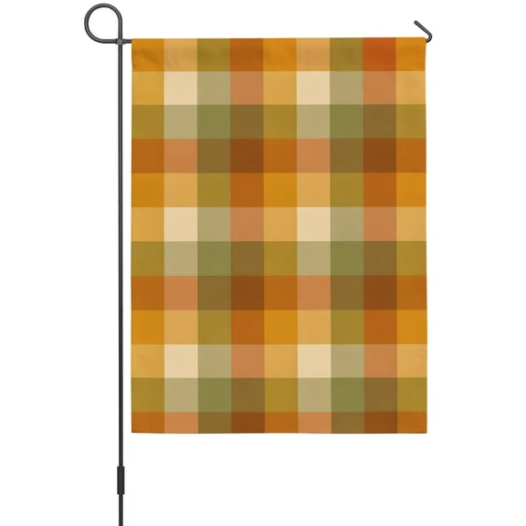 Orange Green Plaid House Flags For Outdoor, Rustic Warm Palette Pumpkin Pastel Plaid Small Double Side Yard Flags Weather Proof House Decor for Lawn Outside Holiday 28 x 40 Inches