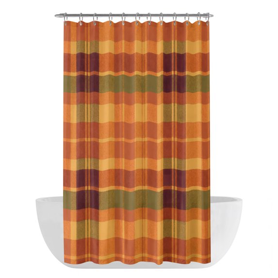 Orange Green Plaid Shower Curtain - Water Repellent Fabric Shower Curtains Washable, Modern Thanksgiving Grids Striped Decorative Polyester Cloth Bathroom Curtains Modern Bath Decor 36"x72"