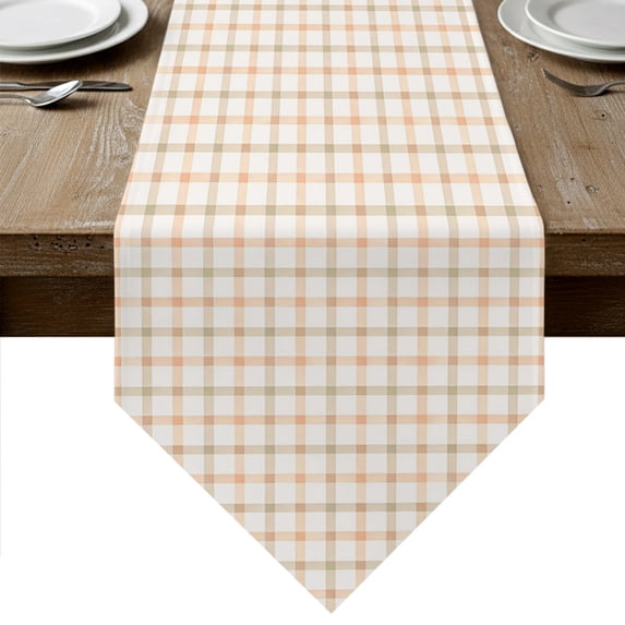 Orange Green Plaid Table Runner Linen Burlap Table Runner 60 Inches Long Modern Rustic Grid Checkered Dresser Scarves for Kitchen Island Coffee Dining Room Party Wedding Holiday Decoration 13"x60"