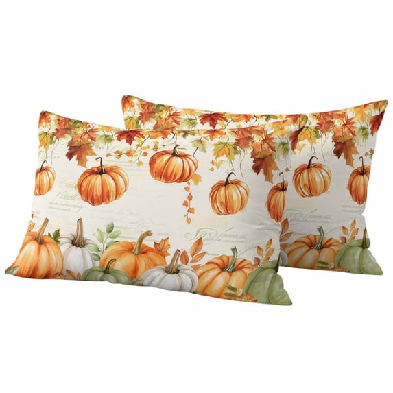 Orange Green Pumpkins Fall Outdoor Waterproof Pillow Covers, Thanksgiving Botanical Decorative Rectangle Throw Pillowcase Sofa Cushion Sham for Patio/Couch/Chair, 20"x12" 2 Pack