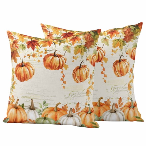 Orange Green Pumpkins Fall Outdoor Waterproof Pillow Covers, Thanksgiving Botanical Decorative Square Throw Pillowcase Sofa Cushion Sham for Patio/Couch/Chair, 20"x20" 2 Pack