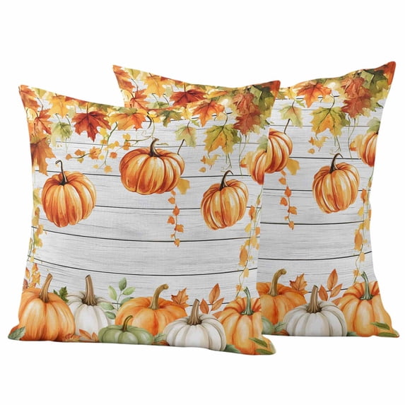 Orange Green Pumpkins Fall Outdoor Waterproof Pillow Covers, Thanksgiving Botanical Vintage Decorative Square Throw Pillowcase Sofa Cushion Sham for Patio/Couch/Chair, 20"x20" 2 Pack