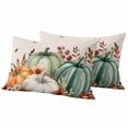 thumbnail image 1 of Orange Green Pumpkins Fall Outdoor Waterproof Pillow Covers, Thanksgiving Floral Botanical Rustic Decorative Rectangle Throw Pillowcase Sofa Cushion Sham for Patio/Couch/Chair, 20"x12" 2 Pack, 1 of 8