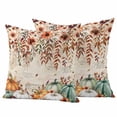thumbnail image 1 of Orange Green Pumpkins Fall Outdoor Waterproof Pillow Covers, Thanksgiving Floral Botanical Vintage Decorative Square Throw Pillowcase Sofa Cushion Sham for Patio/Couch/Chair, 18"x18" 2 Pack, 1 of 8