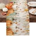 thumbnail image 1 of Orange Green Pumpkins Fall Table Runner - 90 Inch Long Thanksgiving Maple Leaf Rustic Cotton and Linen Blended Dress Scarves Farmhouse Table Runner for Kitchen Dining, Coffee Table, 13" x 90", 1 of 8