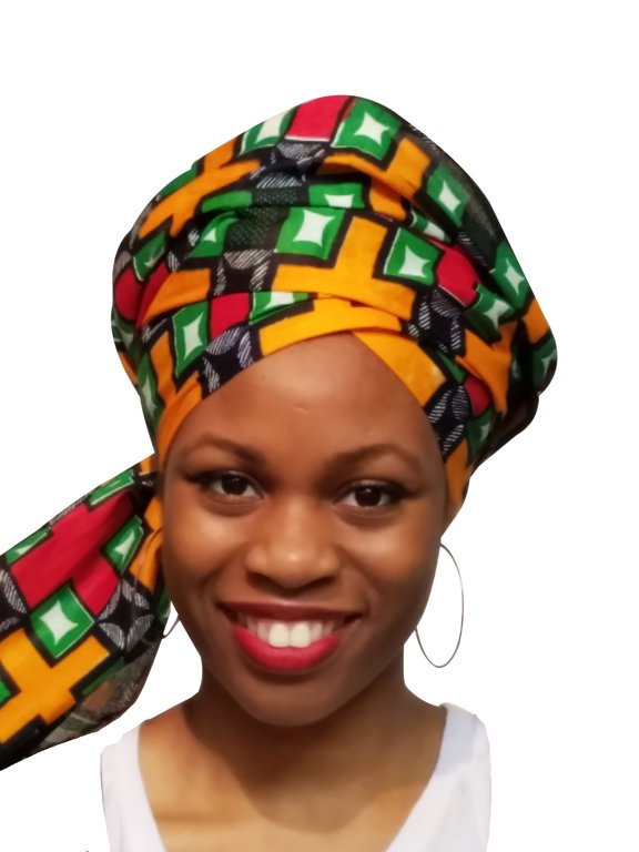 Orange, Green, Red Multicolored Print Head Wrap One Size