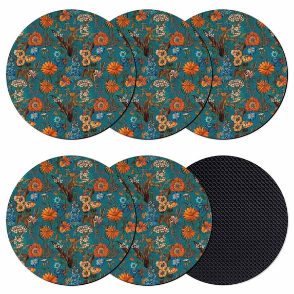 Orange Green Spring Floral Coasters Set of 6, Absorbent Coasters for Drinks, Vintage Botanical Summer Flower Coaster for Desk Coffee Table Protection, Home Decor House Warming Gifts 4"