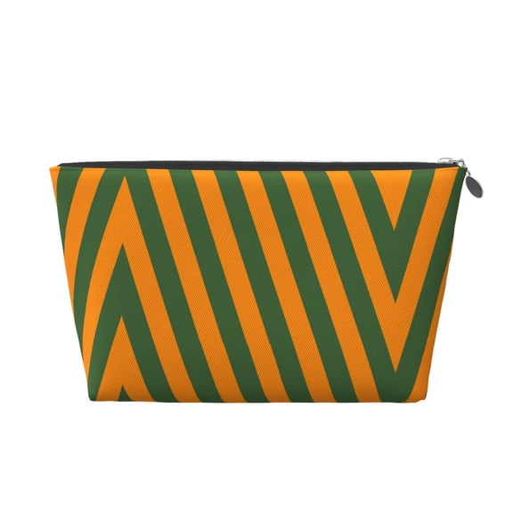 Orange Green Stripe Small Purse Organizer Zipper Cosmetic Handbag Tote Pouch For Women