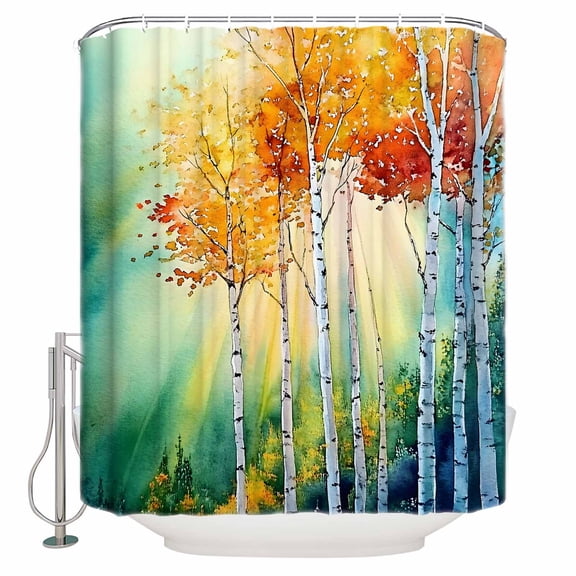 Orange Green Trees Bathroom Shower Curtains with 12 Hooks Polyester Waterproof Shower Curtain for Stalls and Bathtubs Watercolor Chic Beanch Leaf Decorative Bathroom Privacy Curtain 36x72 Inches