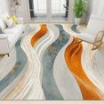thumbnail image 1 of Orange and Green Wavy Lines Living Room Area Rug White Simple Fashion Washable Bedroom Rug Soft Non-Slip Dining Room Carpet Reading Room Nursery Low Pile Rug 4x5ft, 1 of 6