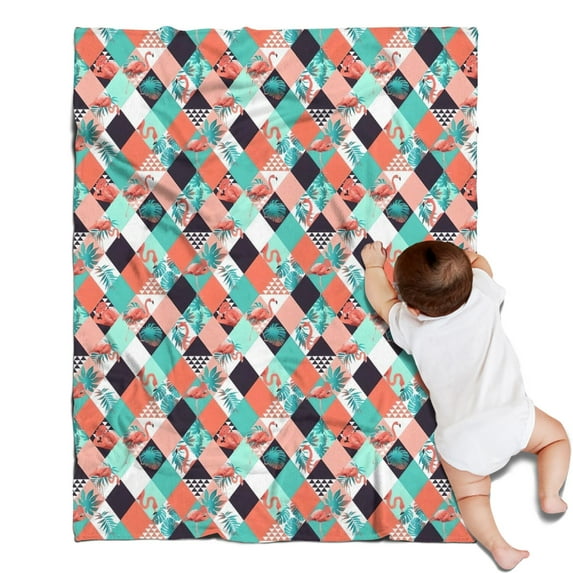 Orange Green White Checkerboard Checkered Pattern Blanket,Comfortable Soft Flannel Throw Blanket,All Season,Warm Lightweight Blankets for Sofa Bed Couch Living Room Chair,30"x40"