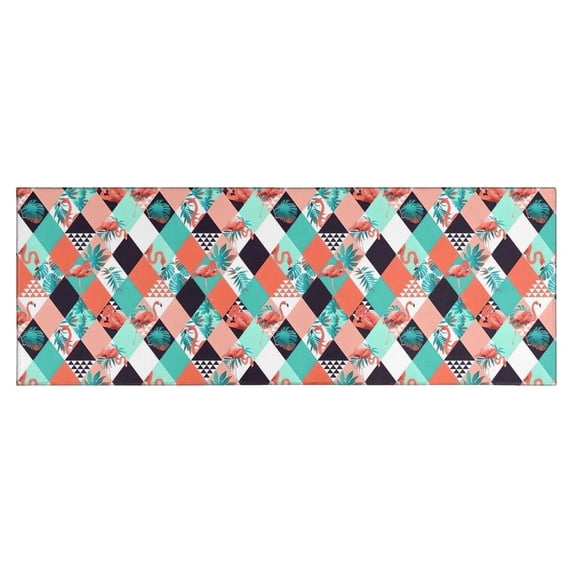 Orange Green White Checkerboard Checkered Pattern Kitchen Rug Mat,Kitchen Runner Rugs Non Skid Washable,Decorative Kitchen Floor Mats for Kitchen,Sink,Laundry,17"X47"