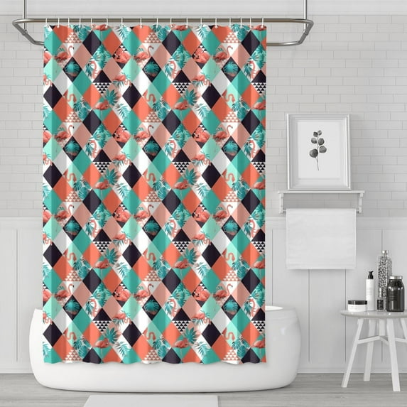 Orange Green White Checkerboard Checkered Pattern Shower Curtain 72"x72" ,Bathroom Decorative Shower Curtains Set with 12 Hooks,Modern Waterproof Washable Shower Curtain