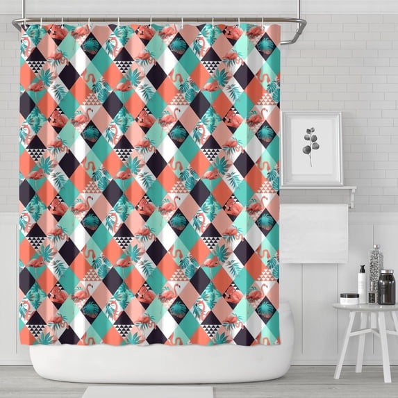 Orange Green White Checkerboard Checkered Pattern Shower Curtain 84"x72" ,Bathroom Decorative Shower Curtains Set with 12 Hooks,Modern Waterproof Washable Shower Curtain