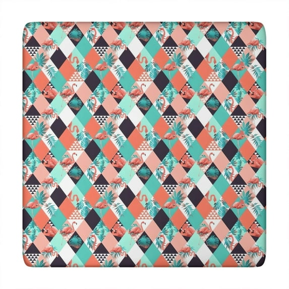 Orange Green White Checkerboard Checkered Pattern Square Fitted Tablecloth with Elastic Edge,Square Table Cover,Washable Elastic Table Cover for Home Kitchen Party Decor 34"x34"