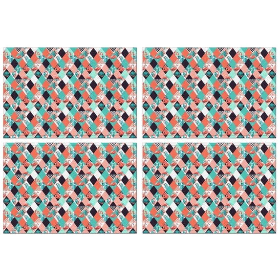 Orange Green White Checkerboard Checkered Pattern Summer Placemats Table Placemats Set Of 4-Linen Kitchen Washable Placemats Table Mats 11.8"x17.7" Non-Slip Heat Resistant