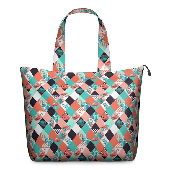 Orange Green White Checkerboard Checkered Pattern Travel Tote Bags for Women Carry On,Large Weekender Bags for Women Travel,Multi Functional Duffle Bag for Work,Shopping,Sports