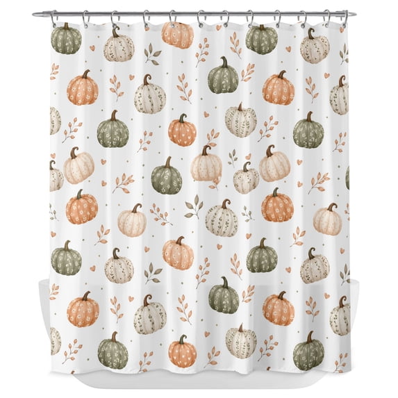 Orange Green White Pumpkin Shower Curtain - Water Repellent Fabric Shower Curtains Washable, Fall Thanksgiving Leaves Rustic Decorative Polyester Cloth Bathroom Curtains Modern Bath Decor 72"x84"