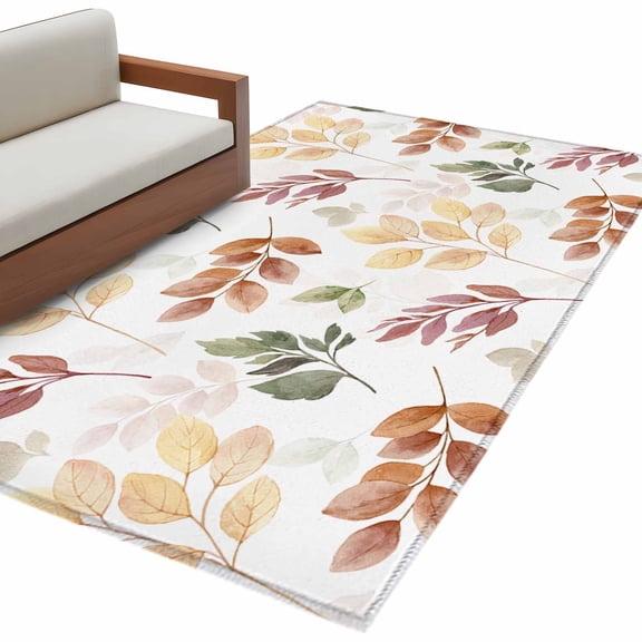 Orange Green Yellow Botanical Area Rug 3x5 FT, Non Slip Entryway Bedside Carpet, Fall Maple Leaf Washable Soft Floor Carpet Indoor Mat Non-Shedding Throw Rug for Dorm Kitchen Home Office